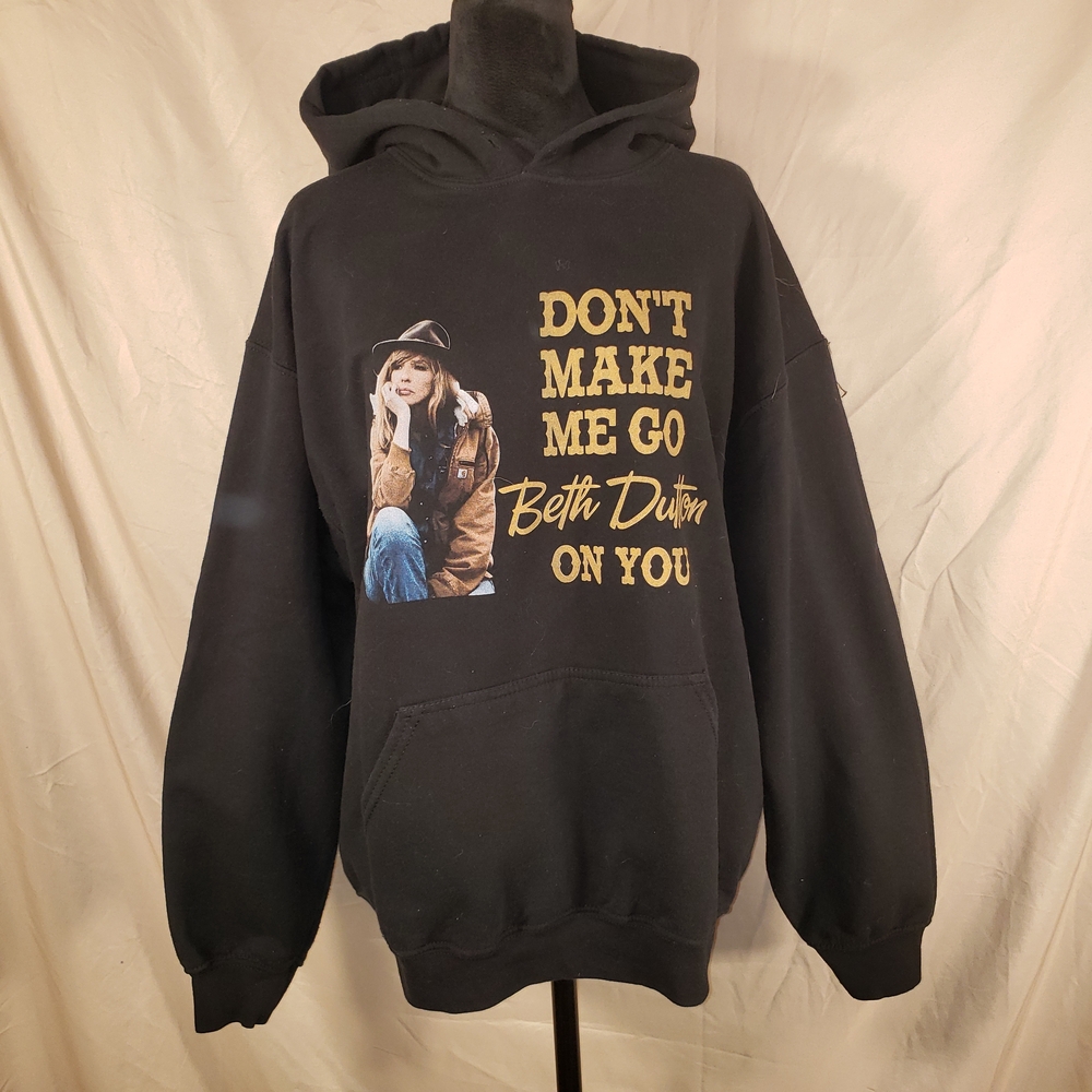 Gildan Black Hoodie w/Yellow Graphic - "Don't Make Me Go Beth Dutton On You" - L - Picture 1 of 5